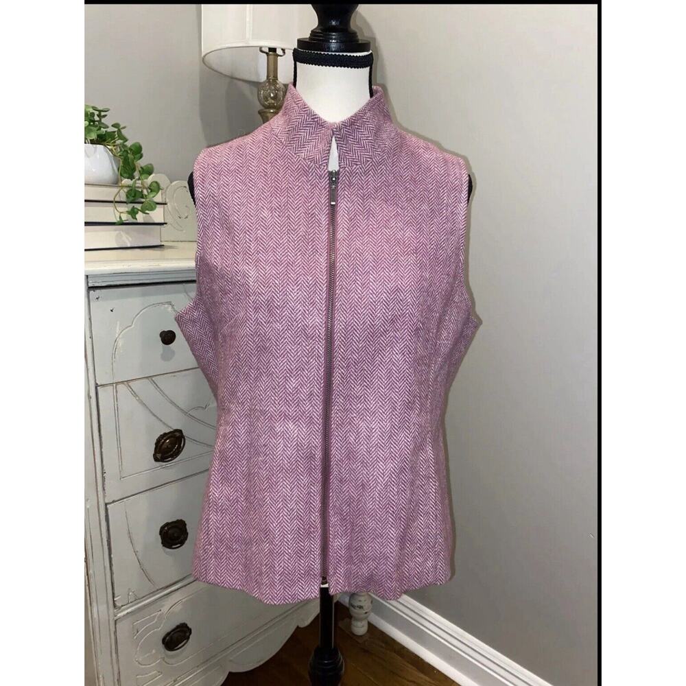 Coldwater Creek Womens 12 Purple Herringbone Wool Blend Zip Front Lined Vest C9